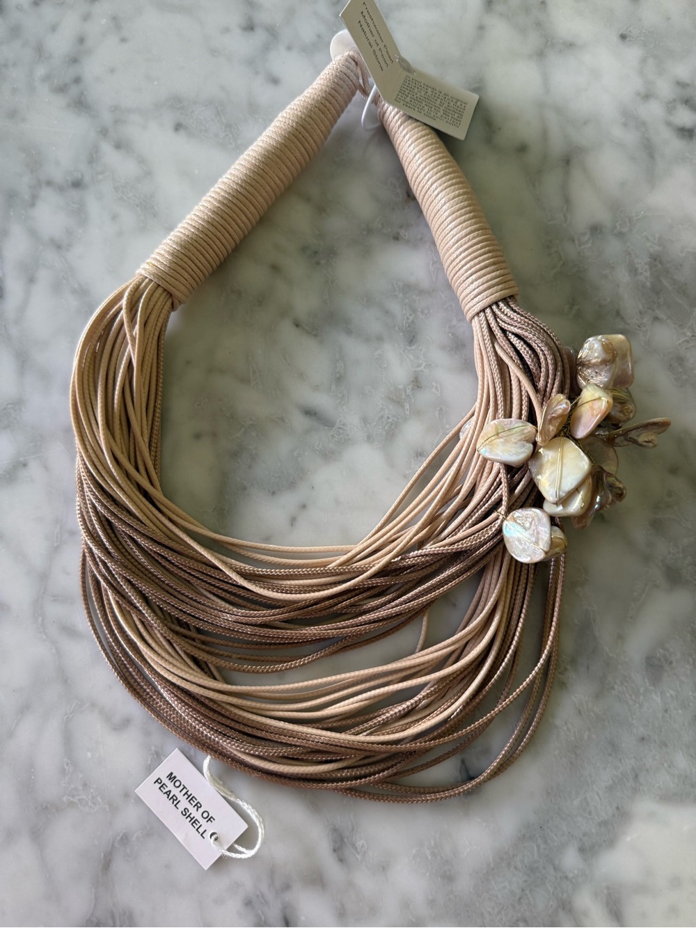 Mother of Pearl Shell Multi-Strand Necklace - Beige Taupe